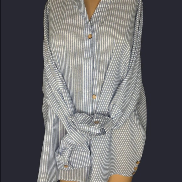 Blue Pinstripe Button-Down | Coastal Ease, Effortless Authority - Picture 5 of 6